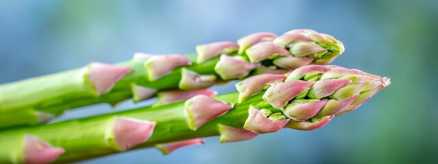 Sticker -  A tight shot of several green stem bundles, topped with pink blossoms, against a softly blurred backdrop