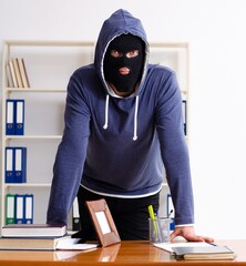 Wall Mural - Male thief in balaclava in the office