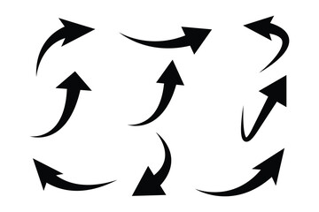 Poster - black arrows of various shapes set. curve arrow collections. realistic arrow twisted in various dire