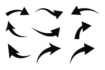 Poster - black arrows of various shapes set. curve arrow collections. realistic arrow twisted in various dire