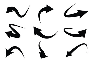 Poster - set of black curve arrow icon vector. curve arrow icon set. curved arrow icons featuring varied shap