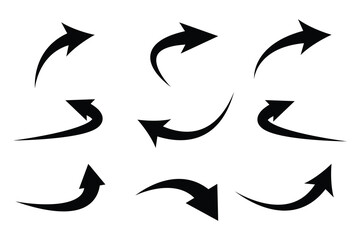 Poster - Black arrows set. Curved arrows. Arrow sign. Black arrows set. Flat style icons on white background vector.