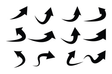 Poster - curved arrows. a collection of hand-drawn arrows in various shapes,  styles and  twisted in various directions. Perfect for design and creative projects. Vector illustration.
