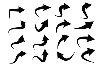 Poster - curved arrows. a collection of hand-drawn arrows in various shapes,  styles and  twisted in various directions. Perfect for design and creative projects. Vector illustration.
