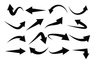 Poster - curved arrows. a collection of hand-drawn arrows in various shapes,  styles and  twisted in various directions. Perfect for design and creative projects. Vector illustration.
