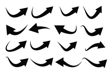 Poster - Red ,black Curved arrow set. Curved Arrows sign. Set of curved arrows isolated on white background. arrow twisted in various directions. Collection of pointers. Vector illustration 