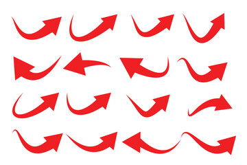 Poster - Red ,black Curved arrow set. Curved Arrows sign. Set of curved arrows isolated on white background. arrow twisted in various directions. Collection of pointers. Vector illustration 