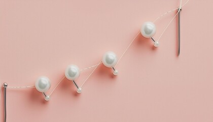 Wall Mural - Straight pins with white pearl heads connected with thread