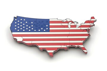 Wall Mural - Waving flag Map Of United States of America with transparent background,