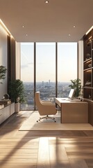 Poster - Modern office interior with city view.