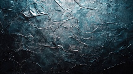 Poster - A textured surface displays intricate crumpled metallic patterns reflecting light and creating depth