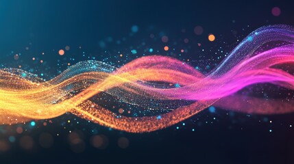 Poster - Colorful neon light waves create a mesmerizing pattern against a dark backdrop