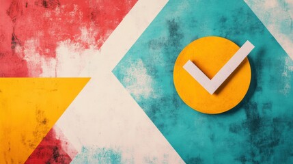 Poster - A bold checkmark icon is centrally located on a colorful geometric background