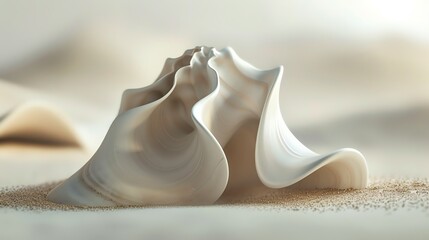 Wall Mural - A white seashell sits on a sandy surface.
