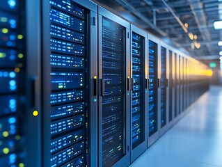 Aufkleber - Row of server racks in data center.