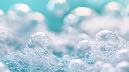 Poster - A collection of shimmering soap bubbles creates a delicate foam in soft, diffused light