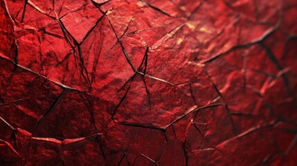 Poster - A rich dark red foil texture displays intricate crinkles and reflections that create a dynamic visual effect