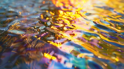Wall Mural - An abstract image of colorful light reflecting off rippling water.