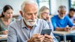 © thanakrit - Senior Man Using Smartphone In Classroom.