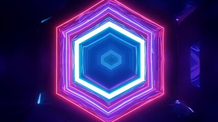 Poster - A glowing hexagonal shape hovers in a darkened environment, illuminated by blue lights and a cinematic atmosphere.