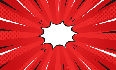 Wall Mural - Red comic sunburst effect background with halftone. pop art comic-style vector background. Suitable for templates, sale banners, events, ads, web pages and others