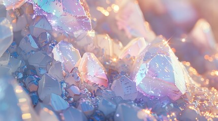 Wall Mural - Beautiful pastel-colored crystal clusters reflecting light in a dreamy, ethereal atmosphere, 3d texture background