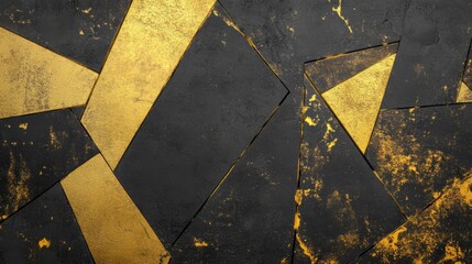 Poster - A striking arrangement of black and gold geometric shapes creates a bold artistic composition