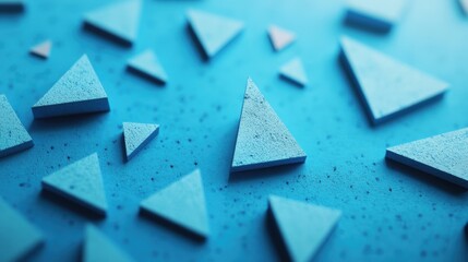 Poster - An assortment of triangular shapes in various sizes scattered across a textured blue background