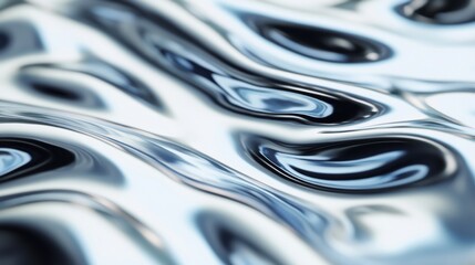 Poster - Fluid metallic waves ripple elegantly, reflecting light in a mesmerizing dance of color and form