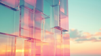 Poster - Translucent pink glass structures capture and reflect the serene colors of a sunset sky