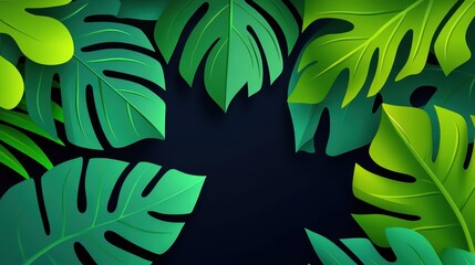 Wall Mural - Vivid dark green palm leaves on a rich backdrop, evoking a lush tropical vibe. Perfect for modern design themes.