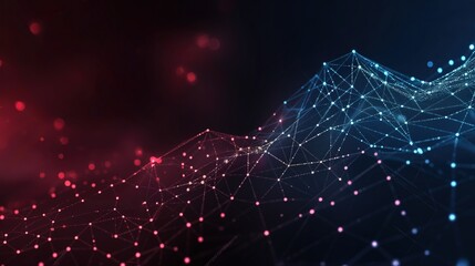 Poster - Abstract dark background features connecting lines and dots in a complex geometric pattern. 3D rendering creates a futuristic and modern visualisation.