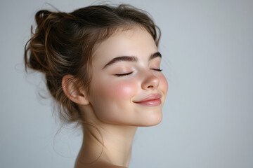 A close up of a girl's face with her eyes closed