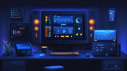Aufkleber - Futuristic Tech Workstation.