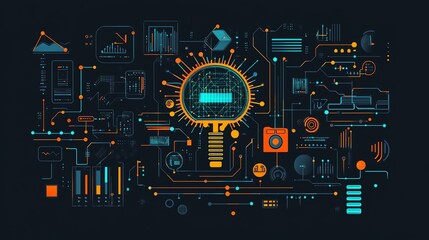 Poster - Futuristic Technology Abstract with Light Bulb.