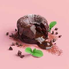 Sticker - A chocolate dessert with a green leaf on top