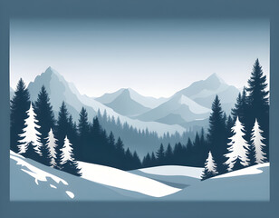 Wall Mural - Winter season trees mountains forest texture, silhouette of coniferous forest background