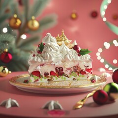 Canvas Print - A slice of cake with a white frosting and a tree on top