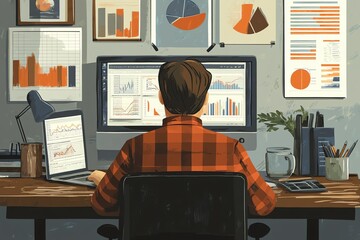 Aufkleber - Businessman analyzing data and graphs on his computer.