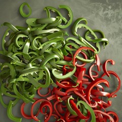 Poster - A pile of green and red peppers on a table