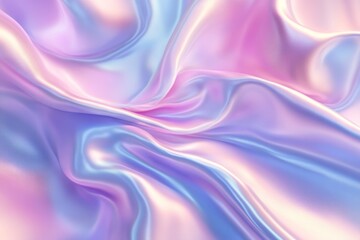 Poster - 3D render of a fluid holographic background in pastel pink and blue colors with wave elements and a silk fabric texture that looks shiny