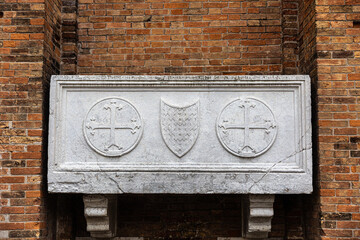 Wall Mural - Stone sarcophagus on exterior of Basilica dei Santi Giovanni e Paolo