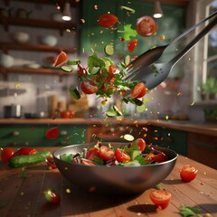 Wall Mural - A bowl of salad with a fork in it