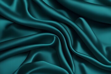 A rich dark teal silk fabric with a sophisticated glossy finish, Ai Generated