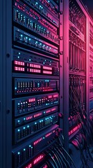 Aufkleber - Rows of server racks glowing with vibrant lights.