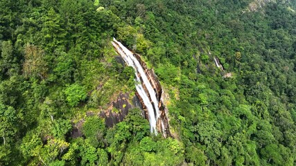 Poster - Aerial view of amazing waterfall in of a tropical forest at Doi Inthanon National Park, Chiang Mai Province, Thailand 