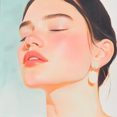 Wall Mural - minimalist portrait of a woman with focus on earrings and facial features,  Generative AI