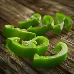 Sticker - A close up of green peppers on a wooden table