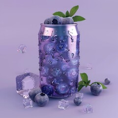 Canvas Print - A can of purple drink with ice and blueberries