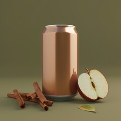 Poster - A can of apple juice is next to a sliced apple and cinnamon sticks